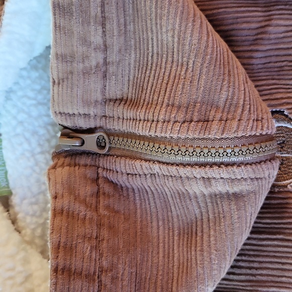 Fleece lined tan corduroy hooded jacket with puppy detail - Picture 7 of 9